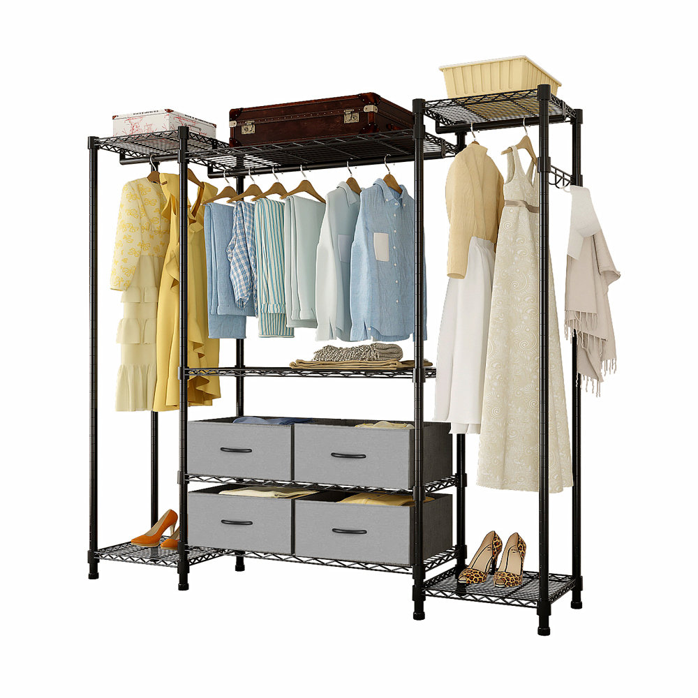 Rebrilliant Wire Garment Rack Heavy Duty Clothes Rack Black - Wayfair ...