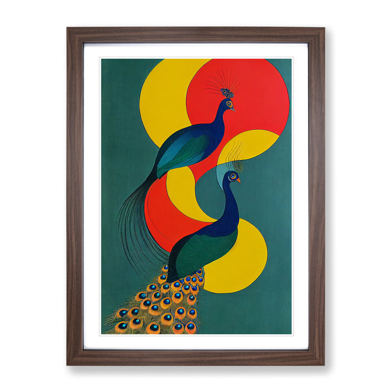 Abstract Peacocks No.1 - Framed Print, 64cm H x 46cm W x 2cm D, Brown Framed