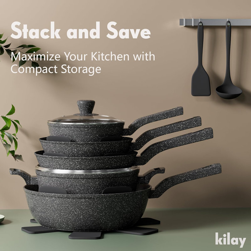 14 - Piece Aluminum Cookware Set, Gray