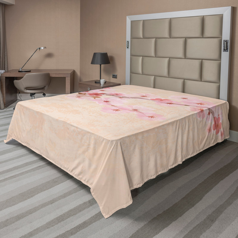 Drap-housse japonais Ambesonne Cherry Blossoms Sakura, King Flat Sheet