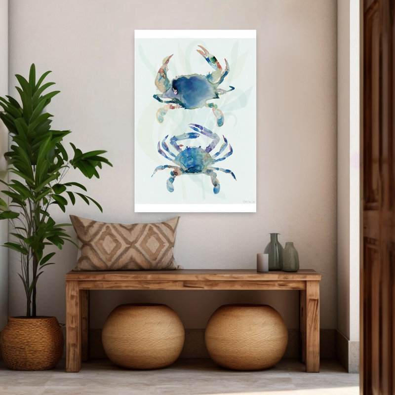 Duo crabe bleu abstrait art côtier tropical, H 48 po x l 32 po