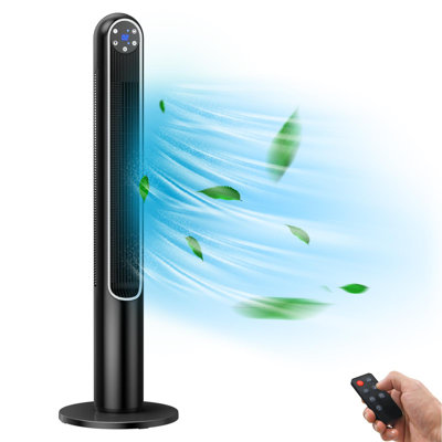 Ventilateur tour Giantex avec télécommande, ventilateur silencieux avec 3 modes de vent, panneau de commande à DEL, ventilateur portatif sans lame pour le bureau de la chambre à coucher, noir