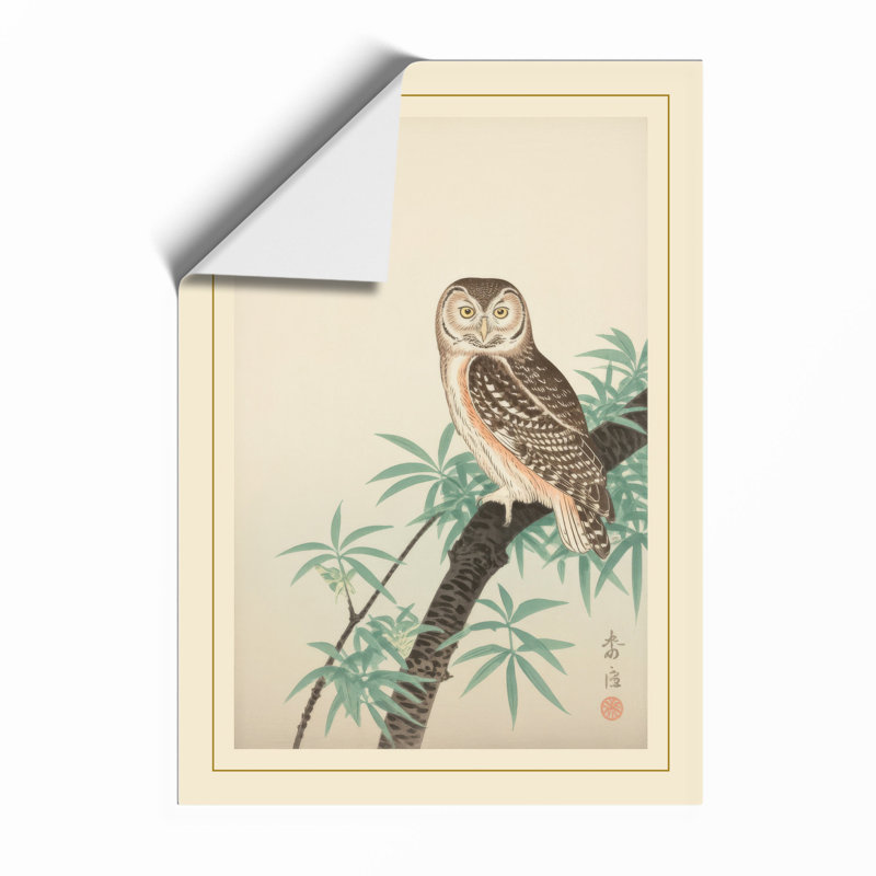 Burrowing Owl And Branch Japandi - Print, Unframed, A4 - 29.7 x 21.0 cm