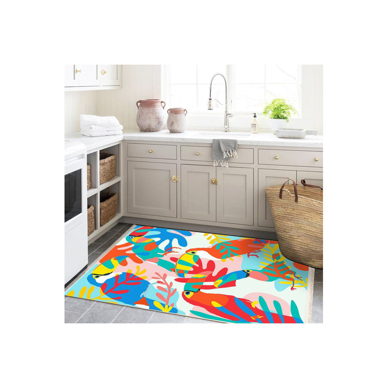 Tapis décoratif multicolore à motif de perroquet camouflage, Tapis de couloir 3 pi 3 po x 6 pi 7 po inclus
