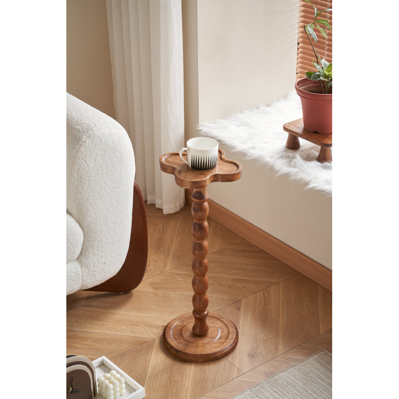 Solid Wood Pedestal End Table, Brown Wood, Brown