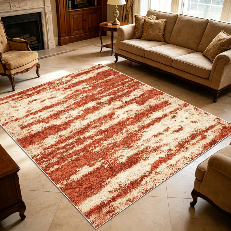 1PC Burnt Orange and Cream Vertical Striped Textured area rugs for Living Room, Soft and Comfortable, Suitable for all seasons, easy-to-maintain, machine washable Indoor floor mat, Under Table Farmhouse suitable for dining room, bedroom, home office,