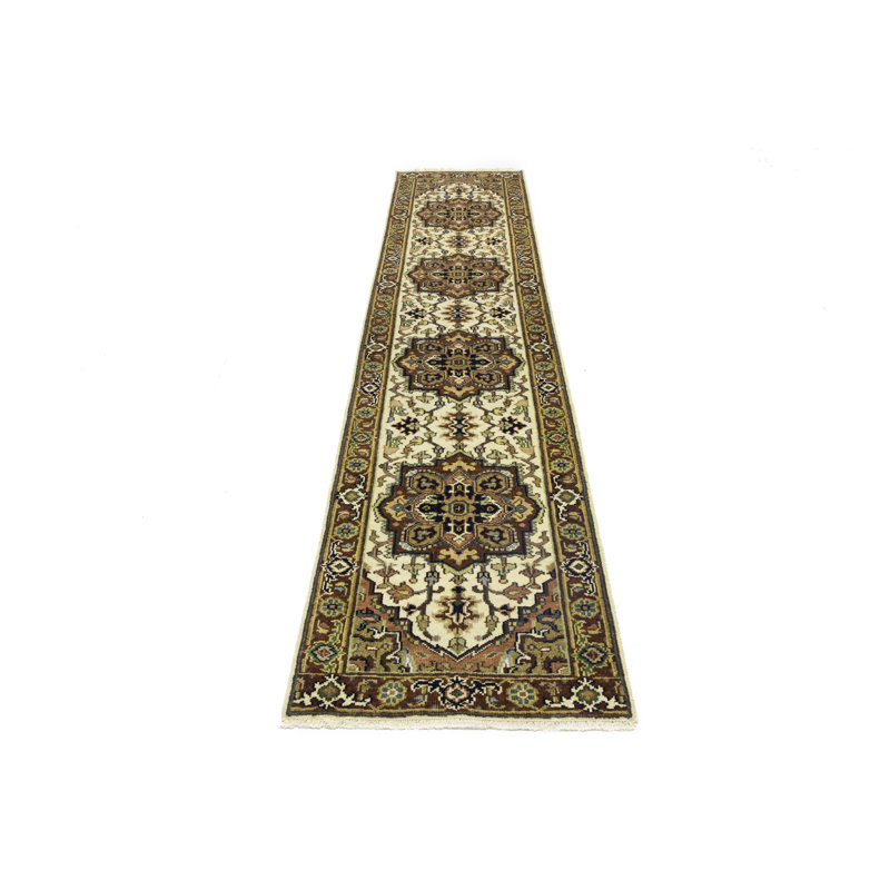 Cream Tribal 3x8 Indo Heriz Serapi Oriental Runner Rug