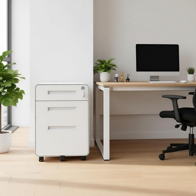 15.75'' Wide 3-Drawer Mobile File Cabinet, All-Steel Metal Storage Cabinet on 360° Wheels, for Home Office, Important Documents & Supplies –110lbs/Drawer Capacity Off White