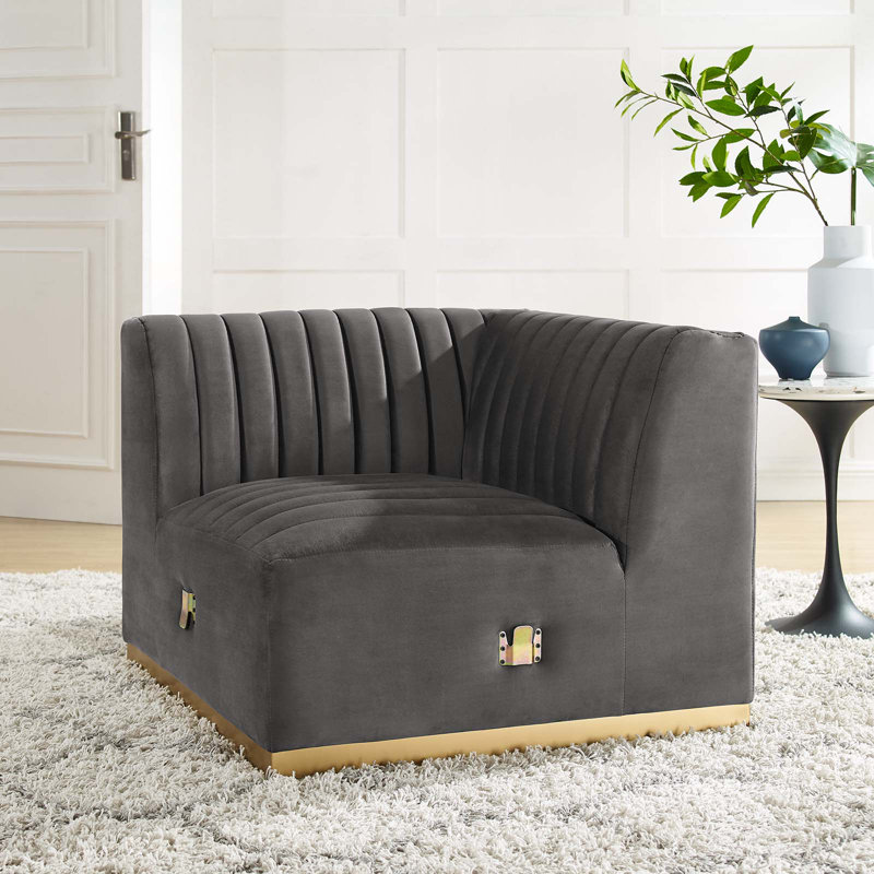 Fauteuil d'angle gauche en velours Conjure Channel, gris