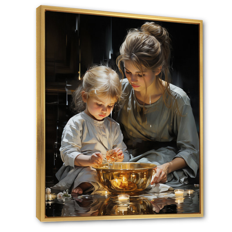 Leeon " Baptism Sacred Reflection ", 32" H x 24" W x 1" D, Gold Floater Framed Canvas