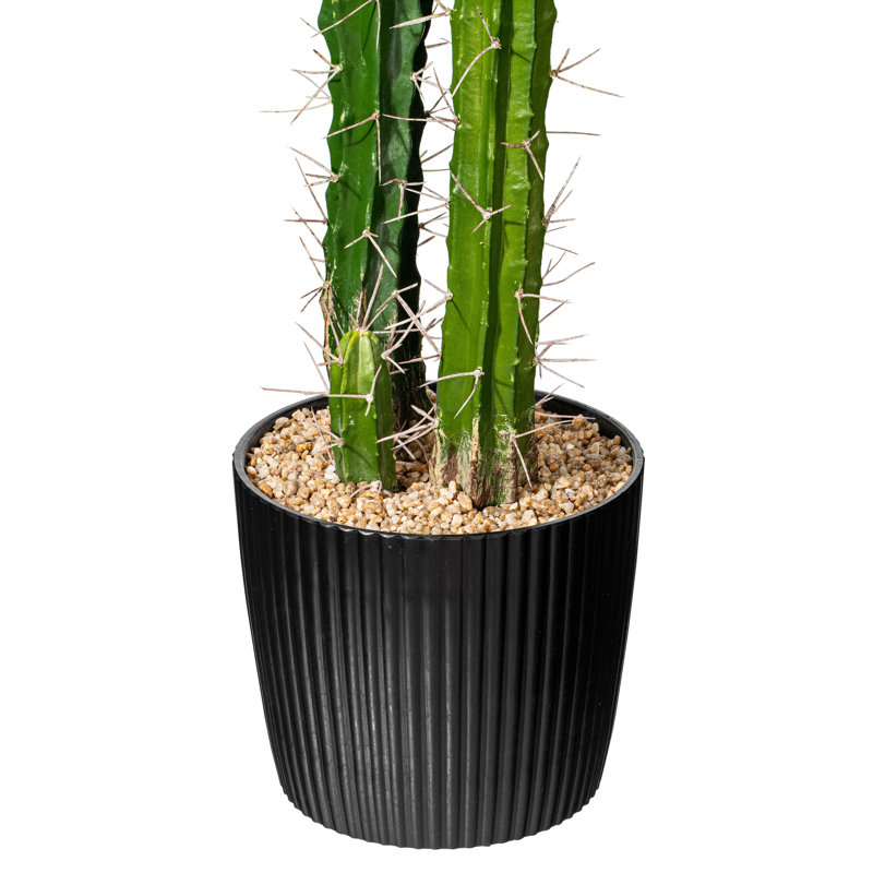 46" Green Faux Cactus in Black Plastic Planter Pot