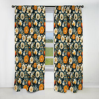 Mod Floral Nostalgia III - Midcentury Curtain - Velvet Blackout Geometric Curtain - 1 Panels