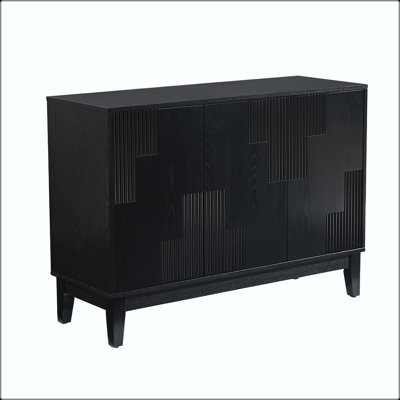Mid-Century Vertical-Stripe Sideboard with Adjustable Shelves