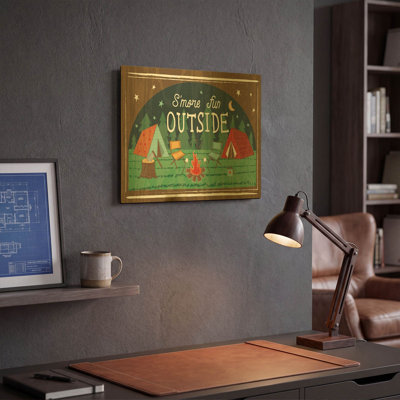 «Comfy Camping 7» par Melissa Averinos, art mural en métal doré, 16 po x 12 po