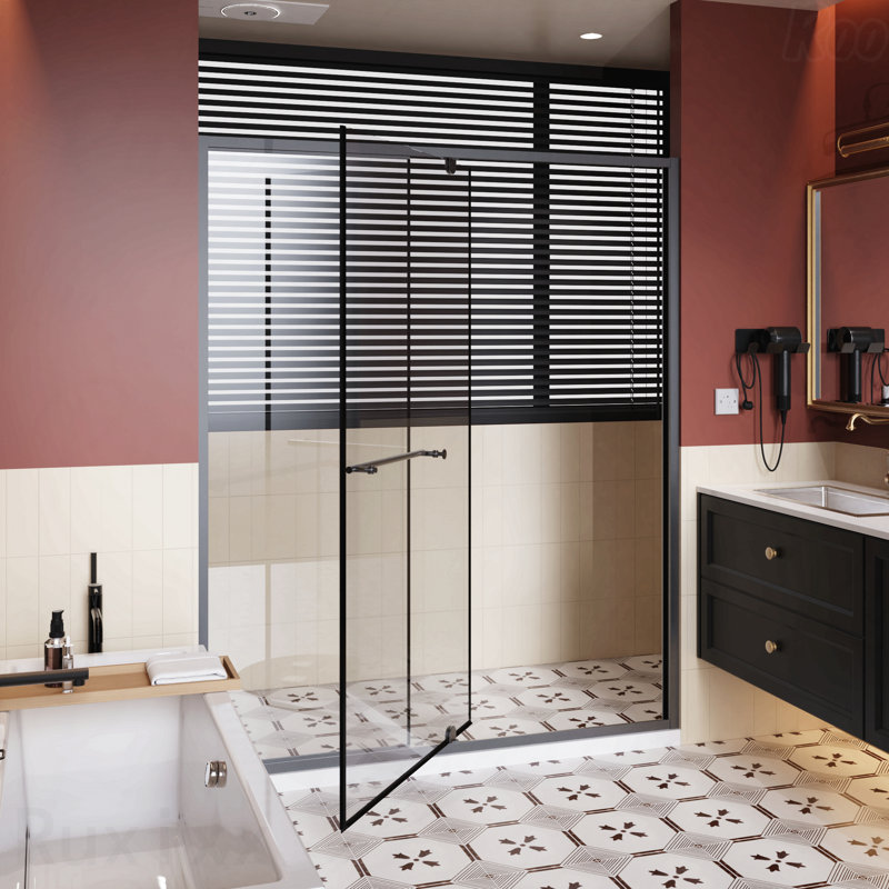 60.In W X 72.In H Pivot Opening Shower Door  - 1/4 " Thick Clear Tempered Glass Swing Shower Door With Stainless Steel Handle