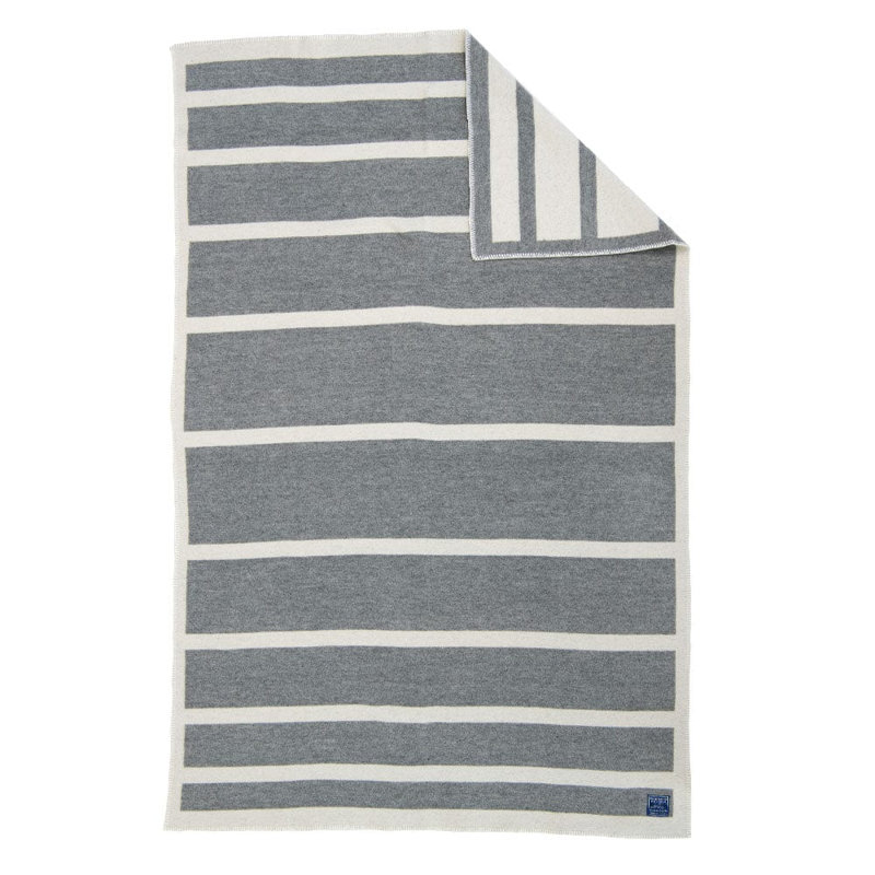 Reversible Framed Stripe Wool Throw, Gray