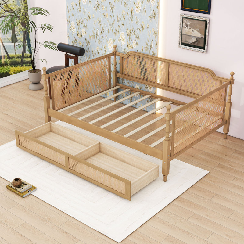  Wooden Daybed with Headboard and Drawer, Full/Double, Antique Walnut