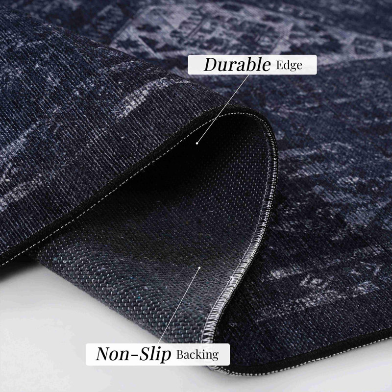 Black+Gray Washable Area Rug, Runner 2' x 9'