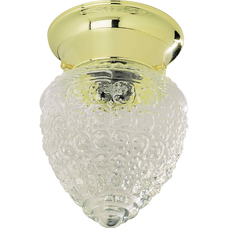 Stoddard 1-Light 5.25"W Indoor Polished Brass Flush Mount with Acorn Shaped Clear Textured Glass, Polished Brass