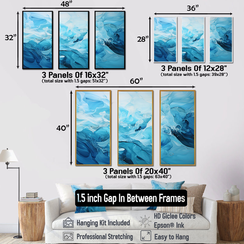 Oceanic Rhapsody I - Impressionnisme abstrait sur toile, Cadre flottant doré, H 32 po x l 48 po x P 1 po