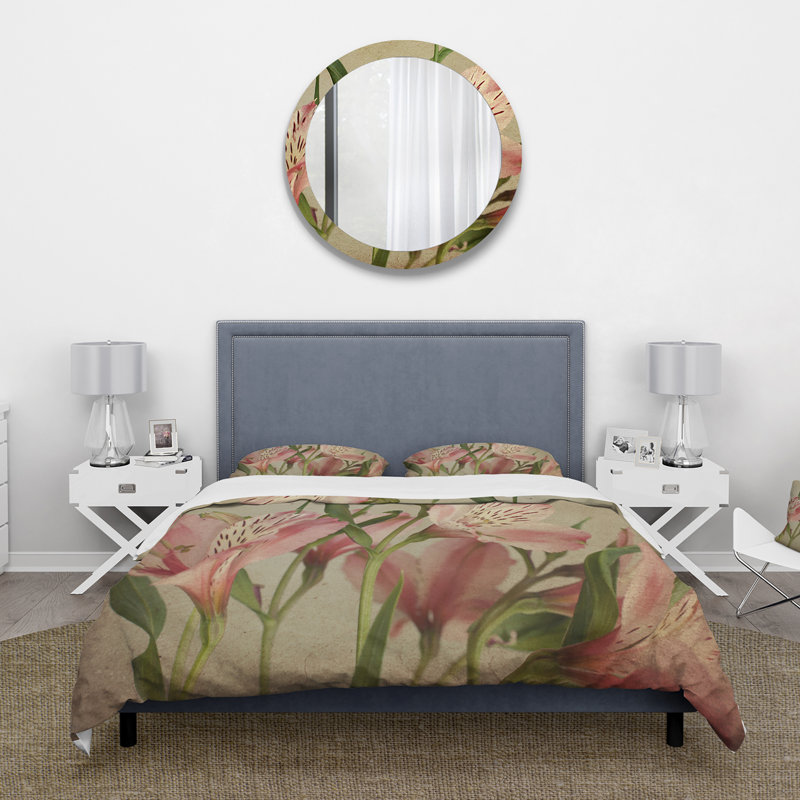 Retro Alstroemeria Flower - Ensemble de housse de couette traditionnel - Microfibre de polyester