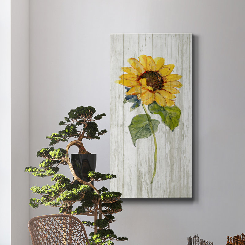 Tournesol en automne I - peinture sur toile tendue, H 24 po x l 12 po x P 1 po