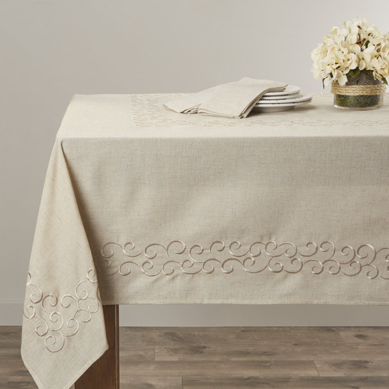 Adelline Scroll Design Tablecloth, 140" L x 67" W