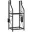Range-bûches avec 4 outils, support à bûches à 2 niveaux, 60 kg, noir