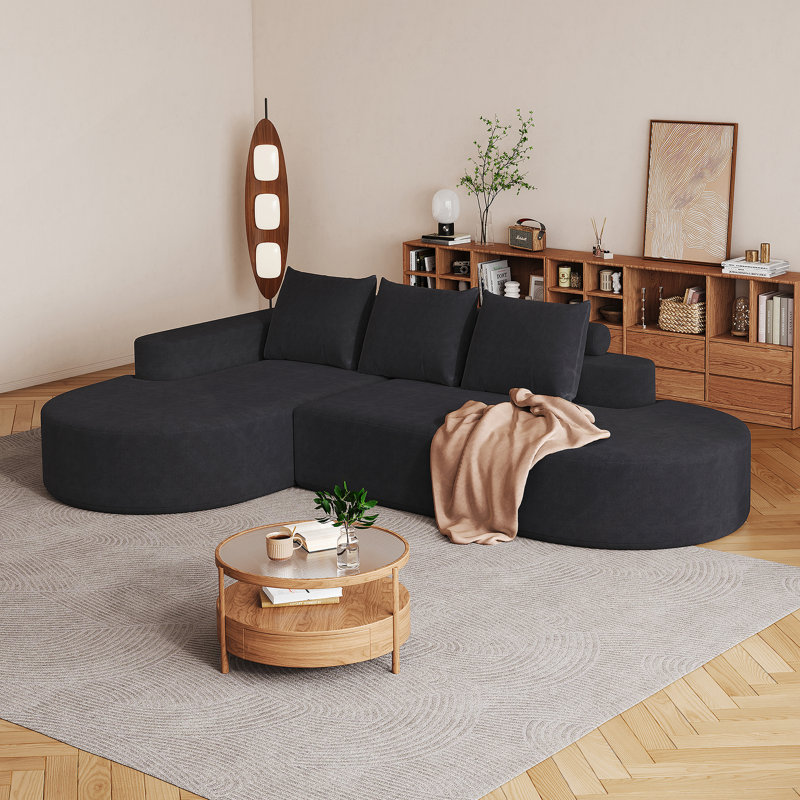 Canapé moderne incurvé moderne, ensemble de canapé modulaire rembourré en chenille, ensemble modulaire de salon modulaire en L de 108,5 po avec 3 coussins, canapé-lit combiné gratuit pour le salon, la chambre à coucher