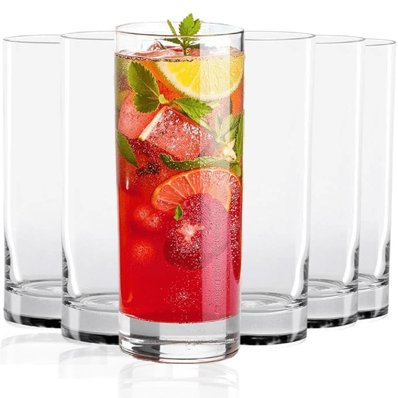 Highball Glasses Crystal Clear Heavy Base Tom Collins Glasses 15oz - Set of 6