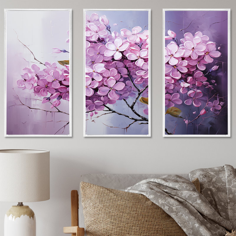 Whispers of Lilac IV - Lilacs, ensemble d'art sur toile, Cadre flottant blanc, H 40 po x l 60 po x P 1 po