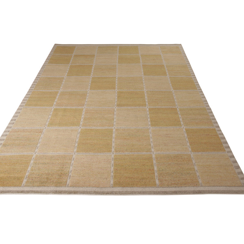 Scandinavian Hand Knotted Wool Geometric Area Rug, Rectangle 14' x 20'