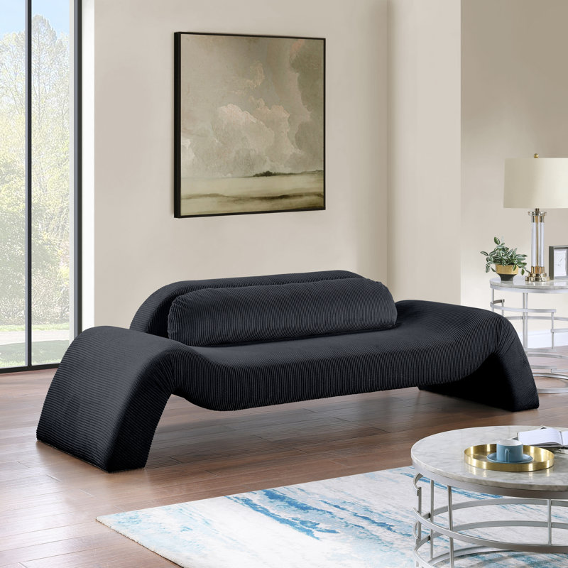 Causeuse Austin, Velours côtelé noir, 29.5" H x 107" W x 34" D