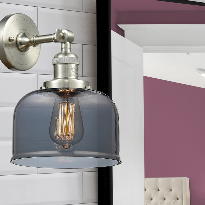 Applique murale 1 lumière 8 po Bell, Ampoule à DEL rétro de 6 watts, Plaqué couleur fumée, Nickel satiné brossé