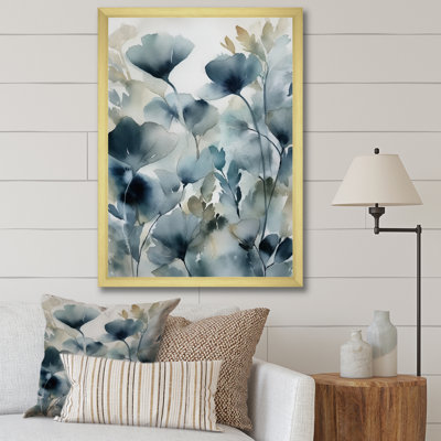 Blue Leaf Foliage And Flowers II - Leaves Wall Art