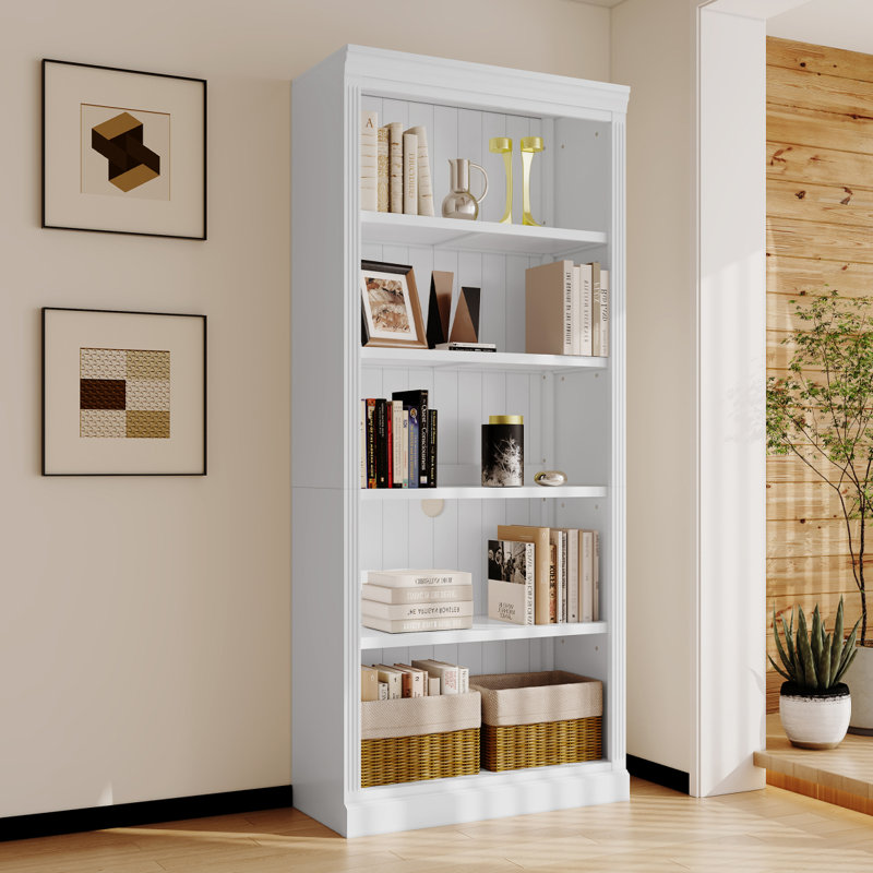 83.4" Tall Wood Bookcase,5-Tier Home Decor Bookshelves With Adjustable Storage Shelves,Storage Organizer For Cds/Books/Movies,Free Standing Storage Shelves For Living Room,Home Office