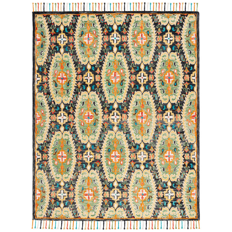 Ferrera Jahiem Hand-Knotted Wool Charcoal Area Rug, Rectangle 8' x 10'