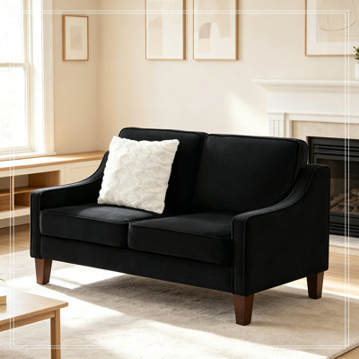 Velvet Upholstered Loveseat with Wood Legs
