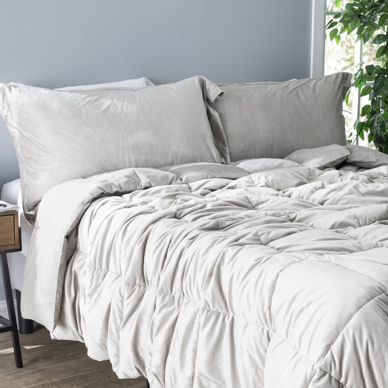 Ensemble d'édredon surdimensionné en velours Cuz I'm Cozy, Édredon pour lit simple TG + 1 taie décorative, Gris clair