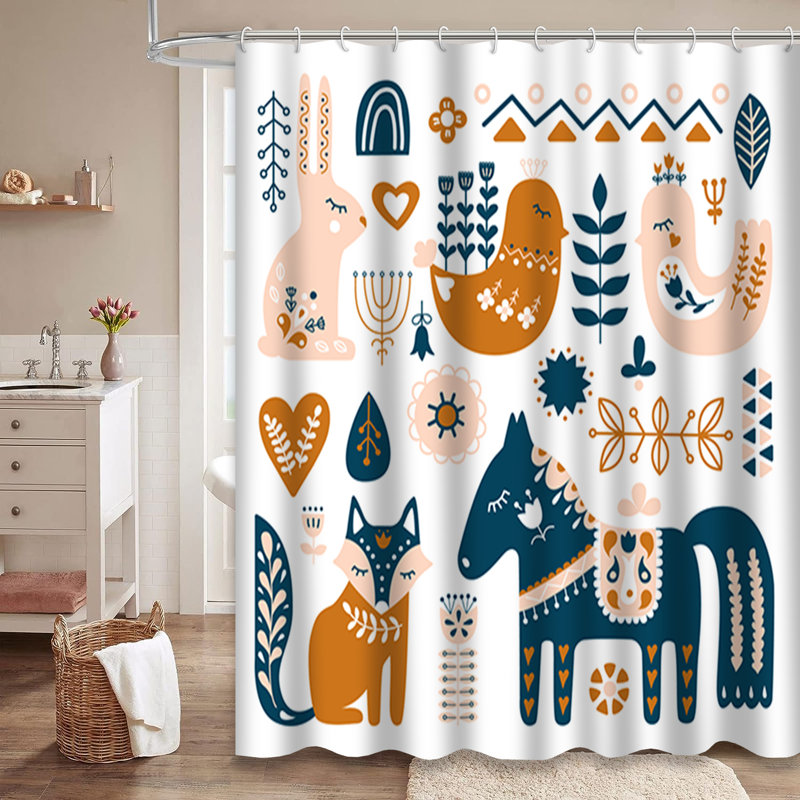 Rideau de douche à 12 crochets Folk Art, L 72 po x l 84 po