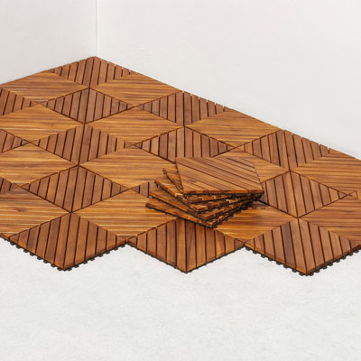 Dashiell 12-Diagonal Slat Acacia Interlocking Deck Tile (Set Of 10 Tiles)