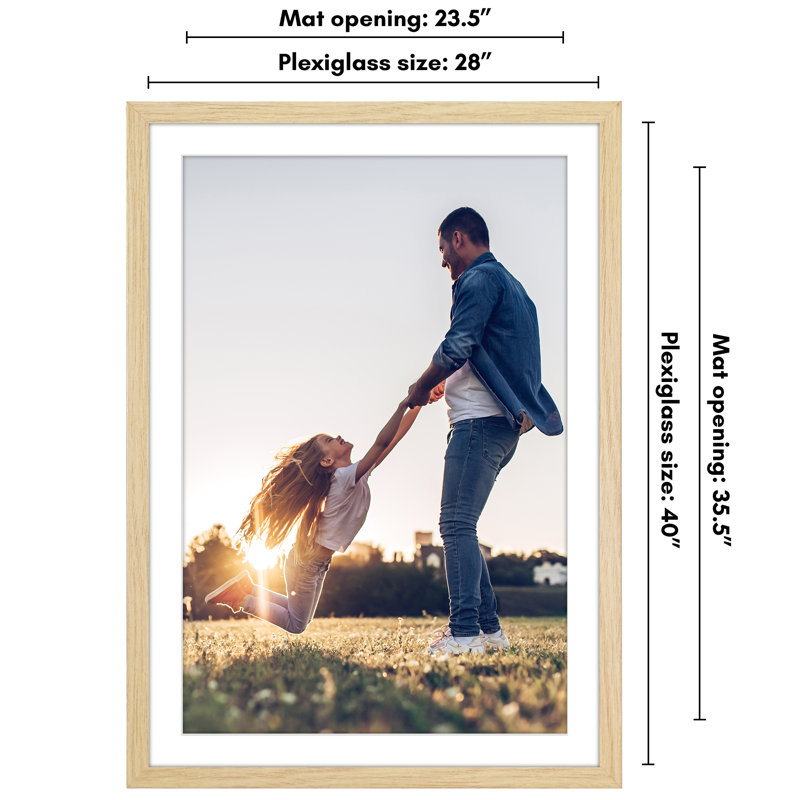 Poster Frame - Wooden Picture Frame with Mat and Plexiglass Cover, 28" x 40" , 24" x 36", Natural Oak