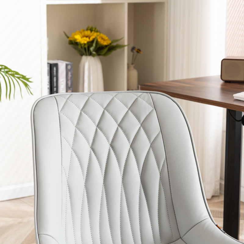 Armless Swivel Office Chair Faux Leather Upholstered Waterproof Desk Chair Ergonomic Adjustable Computer Chair, Gray