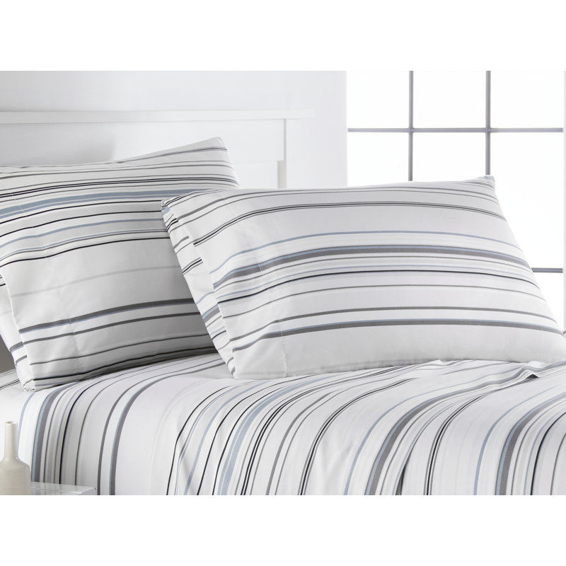 King Gray Coastal Stripes Microfiber Sheet Set