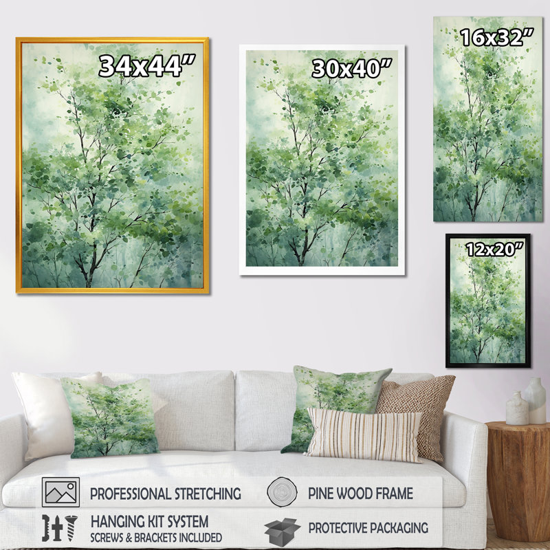 «Green Spring Blooms Tree II», art mural arbre, Toile tendue, H 40 po x l 30 po x P 1,5 po