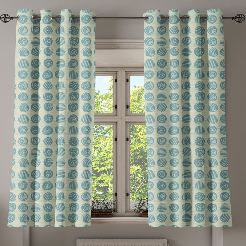 Latitude Run® Abstract Grommet Curtain Sketchy Design Geometric Cadet Blue and Pale Yellow, 50"  W x 54" L