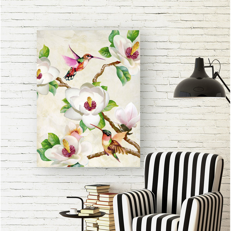Magnolia And Humming Birds by Terry Wang - Wrapped Canvas Painting, 80cm H x 60cm W x 4cm D