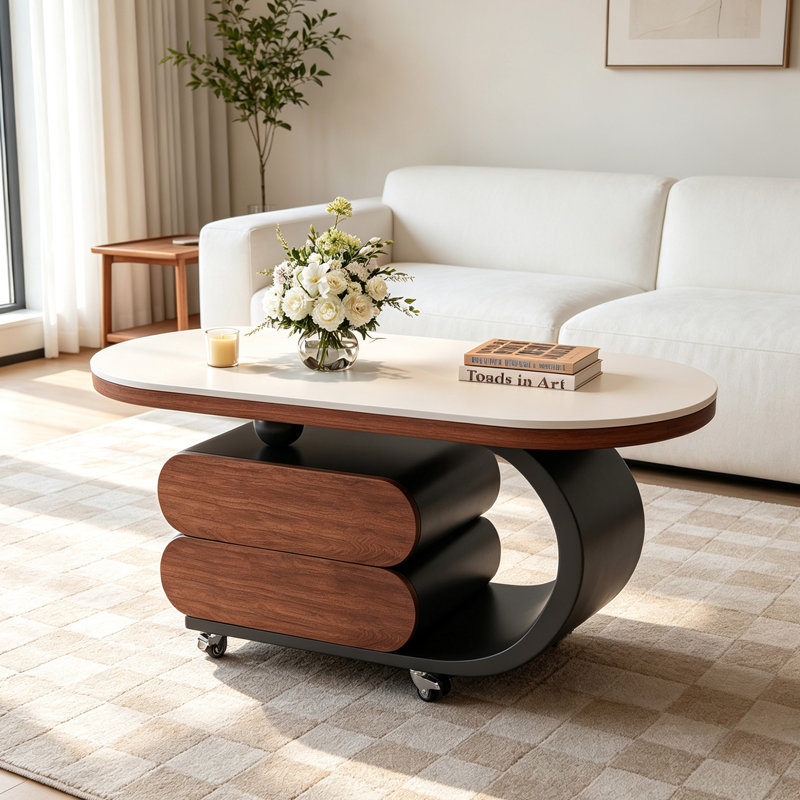 Table basse de rangement mobile en ardoise pour petit appartement, 19.68" H x 47.24" W x 23.62" D, White / Black