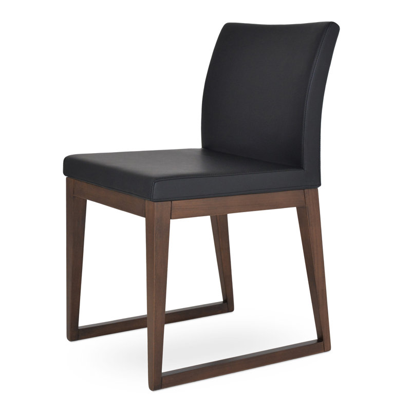 Aria Sled Wood Dining Chair, Black Faux Leather