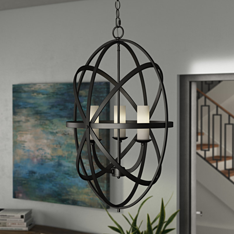 Grammont 3 - Light Glass Dimmable Globe Chandelier, Bronze